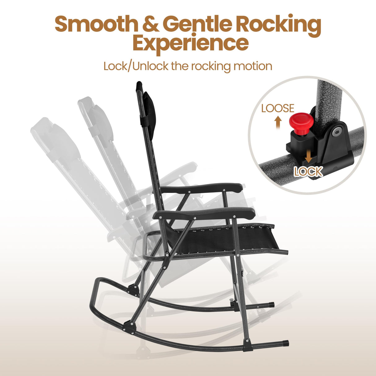 Yaheetech 26in Rocking Chair Outdoor Zero Gravity Folding Chairs Rocking Chairs Foldable Outdoor Reclining Lounge Chair for Outside Lawn with Cupholder/Pillow Ergonomic Design for Rest, Black Yaheetech