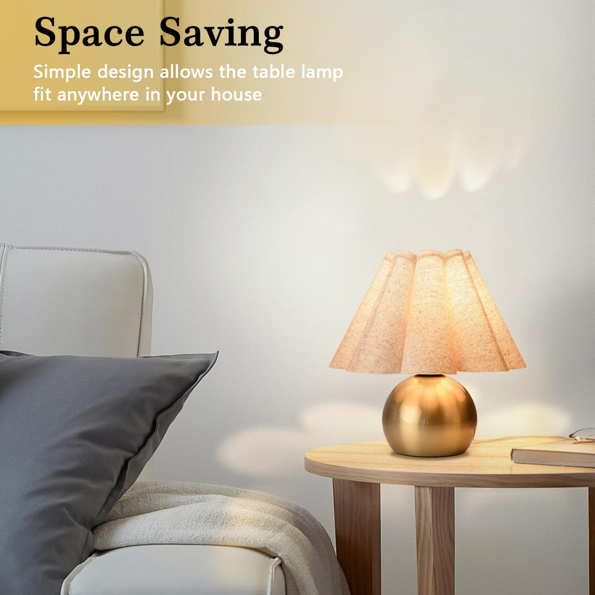 Ziqqeelam Gold Small Bedside Table Lamp for Bedroom, Brass Gold Bedroom Lamps for Nightstand, Cute Mini Table Lamps for Small Spaces with Scalloped Shade for Bedroom, Living Room, Kids Dorm Ziqqeelam