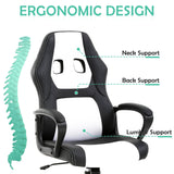 White Massage Gaming Chair for Kids, Ergonomic Office Chair Computer Chair with Adjustable High Back & Armrest, PU Leather Gamer Chair with 360°Swivel, Heavy Duty Gaming Chairs for Adults, Teens BORGEBY