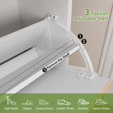 GarveeHome Shoe Cabinet with 3 Flip Doors & 1 Drawer, Entrance Wooden Shoe Rack with Iron Legs, Slim Shoe Storage Cabinet, Modern Fluted Shoe Organizer for Entryway Hallway, White+Oak GarveeHome