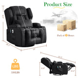 URRED Rocker Recliner Chair for Adults with Vibrating Massage and Heat, 270° Swivel Glider Rocking Chair Nursery Power Reclining Sofa with Ambient Lighting, Cup Holders, Faux Leather, Black URRED