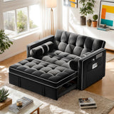 Pipishell 3 in 1 Convertible Sleeper Sofa Bed,Pull Out Couch for Living Room with USB Ports & Side Pockets,Adjustable Backrest,Velvet,Loveseat Sofa Bed,Futon Couches,Black Pipishell