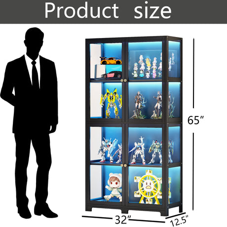 walkclpck 4 Tier Curio Display Case, Display Cabinet with Acrylic Door, 65“Transparent Curio Case, Organizers Rack & Display Shelf, Kids Bookcase for Bedroom, Office, Playroom, Living Room. walkclpck