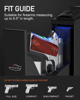 MAEZOE Gun Safe Biometric Pistol Safe with Quick Access Sliding Door, Mounted Nightstand Fireproof Handgun Safe & Gun Lock Box for Truck, Desk, Bedside, Wall with Fingerprint, PIN Code, KEY Access MAEZOE