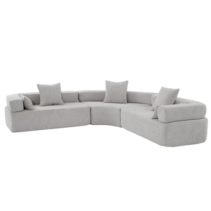 111" Oversized Combination Boucle Curved Sofa, Modern Modular 3 Piece Free Combination, L-Shaped Corner Couch with 5 Pillows, Comfy Upholstered 4 Seater Couch, Semicircular Sectional Sofa (Grey)