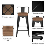 HAOBO Home 24" Low Back Metal Counter Stool Height Bar Stools with Wooden Seat [Set of 4] Barstools, Matte Black HAOBO Home