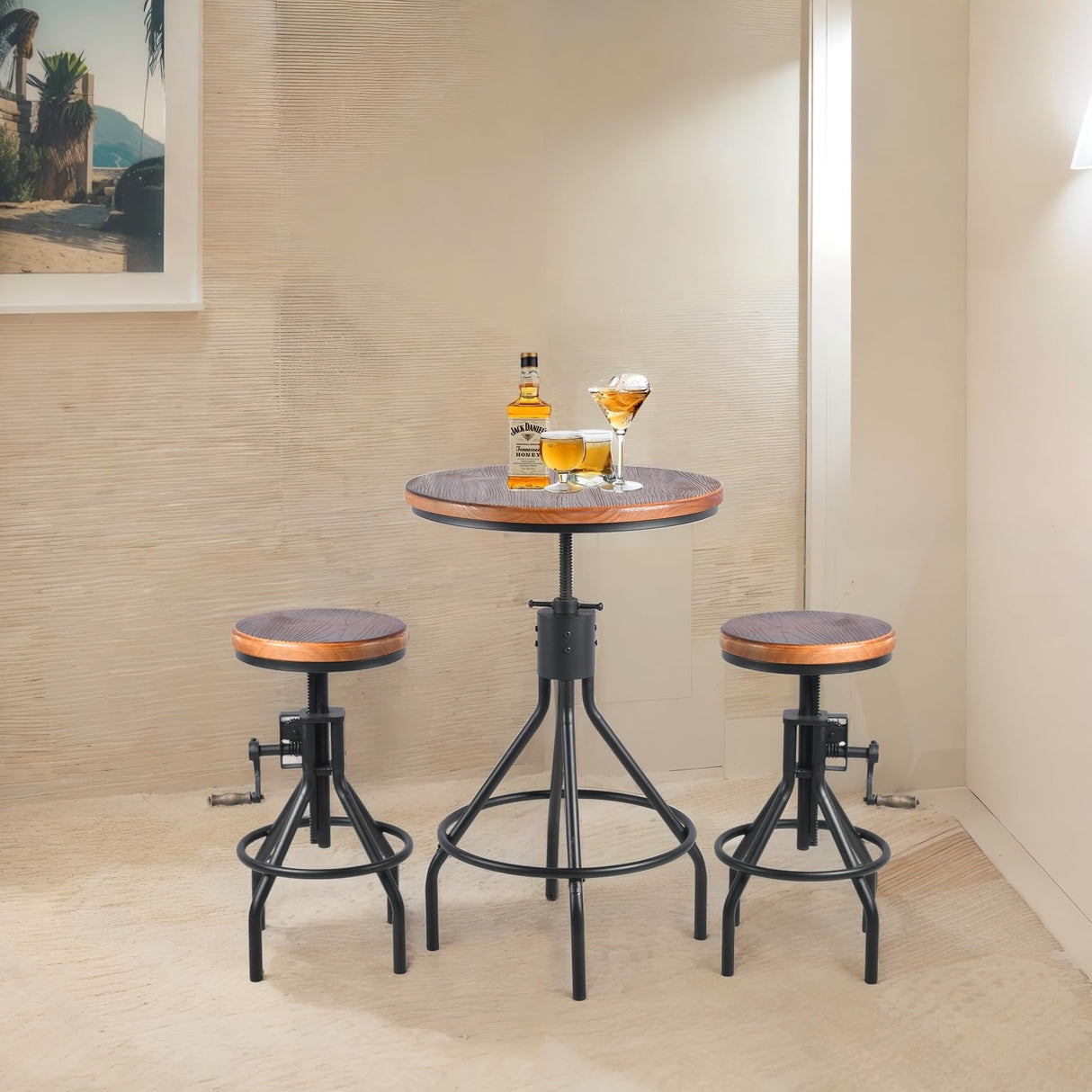 BOKKOLIK Industrial Bar Table, Counter Height 30-36inch Height Adjustable, Swivel Wooden Tabletop, Farmhouse Dinner Table for Home Kitchen，Vintage Display Stand BOKKOLIK