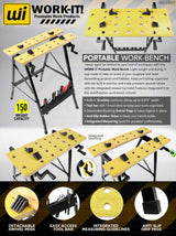 Work-It! Portable Workbench, Folding Carpenter Saw Table with Adjustable Clamps - Easy to Transport with Heavy-Duty Steel Frame, 150 Lbs Capacity Work-It!