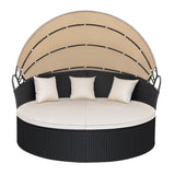 KaiMeng Patio Furniture Round Outdoor Daybed with Retractable Canopy Wicker Rattan Sectional Sofa for Lawn Garden Backyard Pool (Beige) KaiMeng