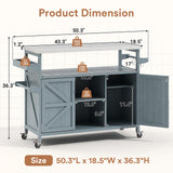 Zevemomo Outdoor Grill Cart, Stainless Steel Tabletop Outdoor Kitchen Island, Solid Wood Outdoor Buffet Cabinet with Lockable Wheels for Grilling, Gray-Blue Zevemomo