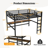 MAKIAAP Loft Bed with Desk & Ladder, Metal High LoftBed Frame with LED Lights & Charging Station, Sturdy Noise-Free Loft Bed for Kids, Teens & Adults, Space-Saving Design (Black, Queen) MAKIAAP