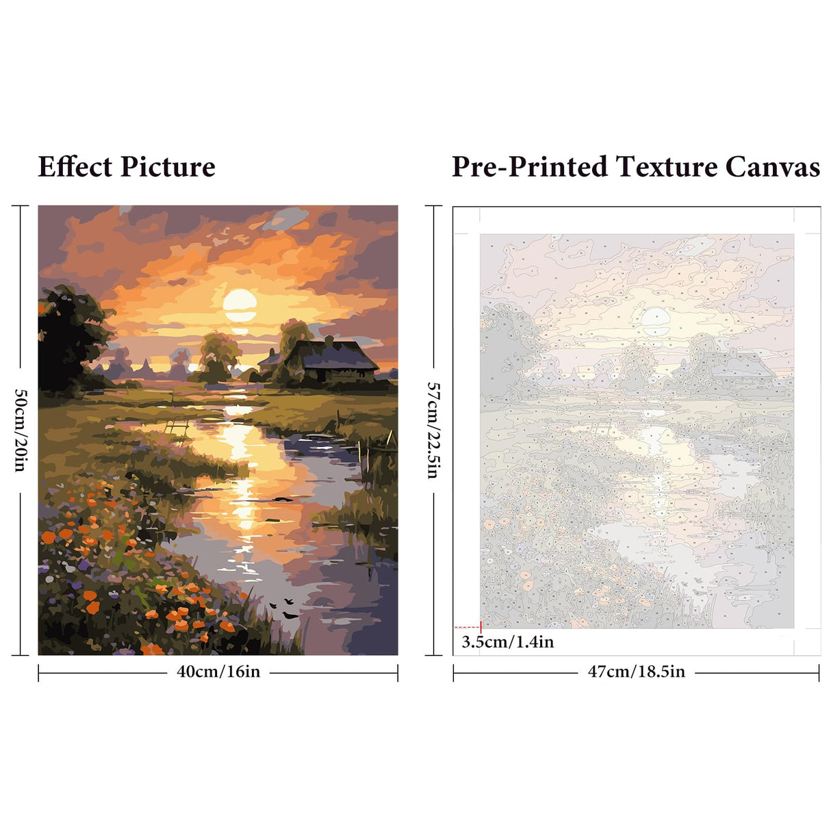 Paint by Numbers Kit for Adults Beginner, Countryside Sunset Adult Paint by Number Kits on Canvas Without Frame, Riverside Cabin Oil Paint by Numbers for Home Decor Gift 16” W x 20”L Fountor