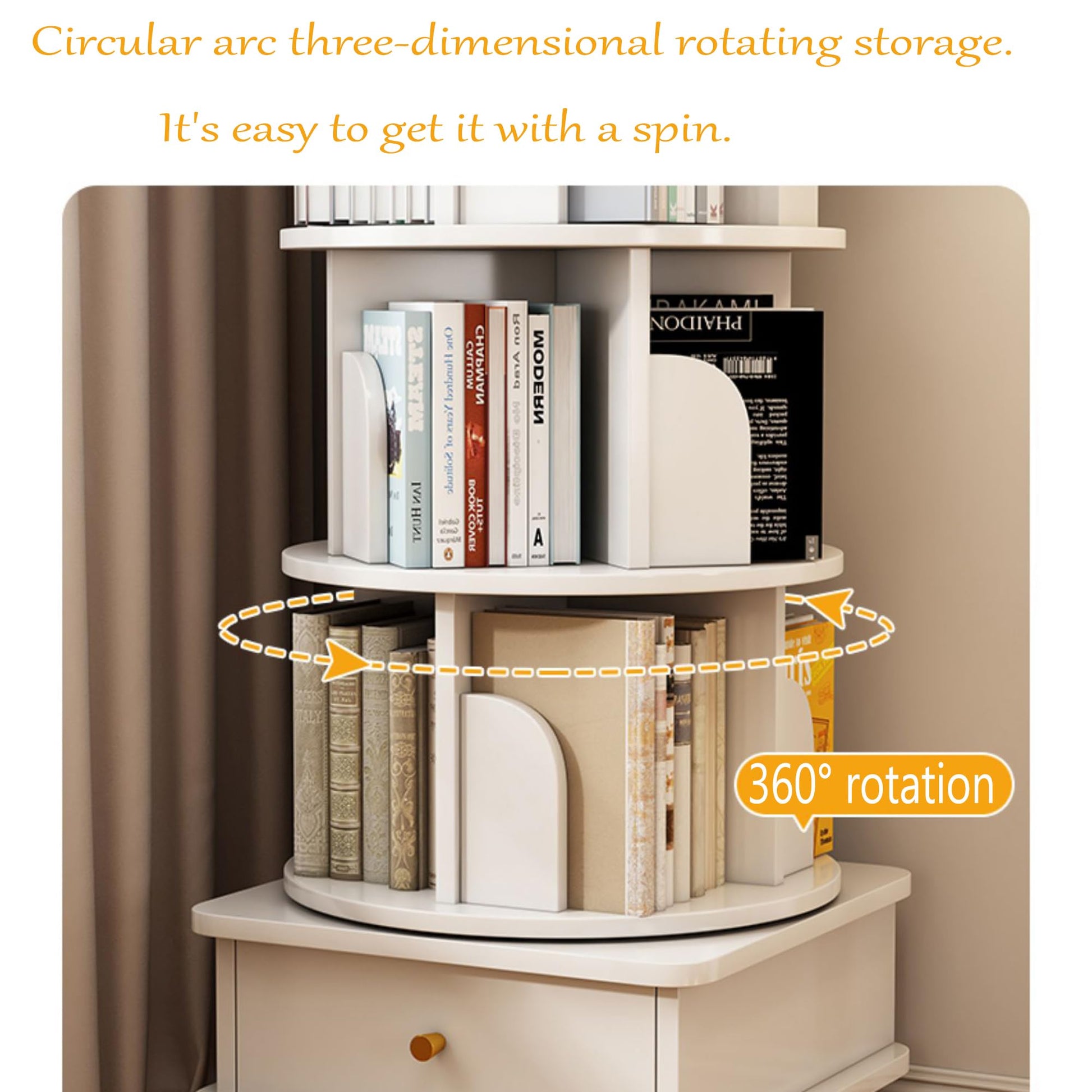 TruRim 360° Rotating Bookshelf – Space-Saving Wooden Storage Tower in White - WoodArtSupply