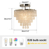 FRIXCHUR 11.8" Crystal Chandelier Chrome Flush Mount Ceiling Light 5 Tiers Raindrops Silver Chandeliers for Bedroom Hallway Living Room,E26 Base FRIXCHUR