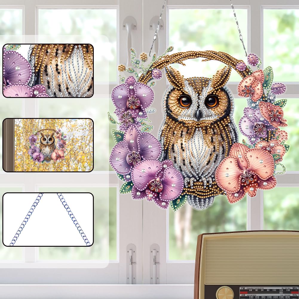 Diamond Art Hanging Kit for Adult,Owl Special Shaped Rhinestone,DIY Acrylic Diamond Painting Window Pendants for Window Suncatchers and Home Wall Decor WoodArtSupply