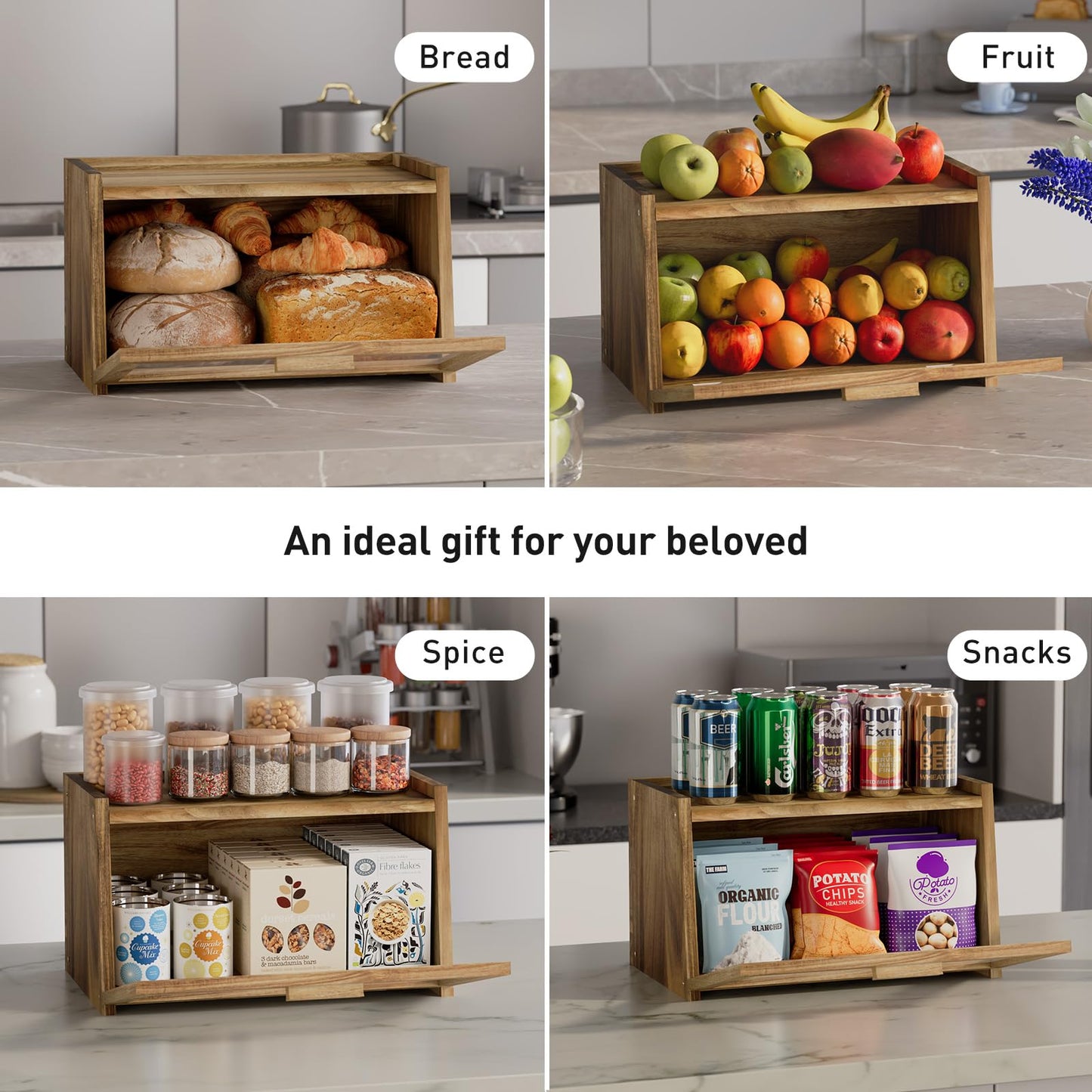 Acacia Wood Bread Box for Kitchen Countertop, Large Wooden Bread Storage Container, with Clear Window Back Air Vent and Anti-falling Design, Bread Boxes for Keeping Food Fresh in Home and Kit - WoodArtSupply