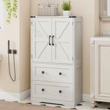 Farmhouse Bathroom Storage Cabinet with 2 Big Drawers and Barn Doors, Kitchen Pantry, Freestanding Storage Cabinet with Adjustable Shelves for Bathroom, Living Room, Kitchen.(Antique White) Befrases