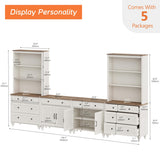 WAMPAT Entertainment Center with Bookshelves for TVs up to 75", Farmhouse Wall Unit TV Stand with Doors & Drawer, Media Console Table for Living Room, Bedroom & Home Theater, White WAMPAT