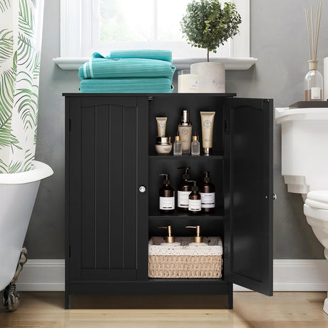 Iwell Bathroom Cabinet, Bathroom Storage Cabinet with 2 Doors & 2 Shelves, 3 Heights Available, Bathroom Floor Cabinet for Living Room, Bathroom, Kitchen, Home Office, Black Iwell