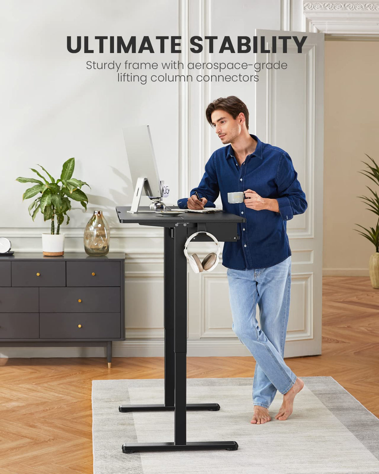 ErGear Electric Standing Desk with Full Size Keyboard Tray, Adjustable Height Sit Stand Up Desk, Home Office Desk Computer Workstation, 48x24 Inches, Black ErGear