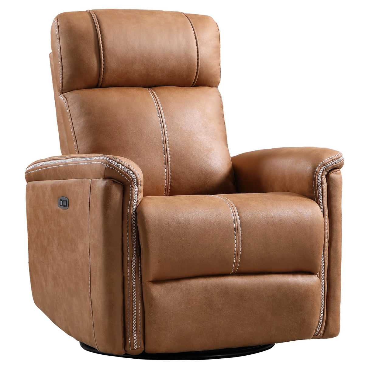 CANMOV Faux Leather Power Swivel Rocker Recliner,Glider Recliner for Nursery,Electric Swivel Rocker with USB Port,Upholstered Nursery Glider Reclining Sofa for Living Room,Brown CANMOV