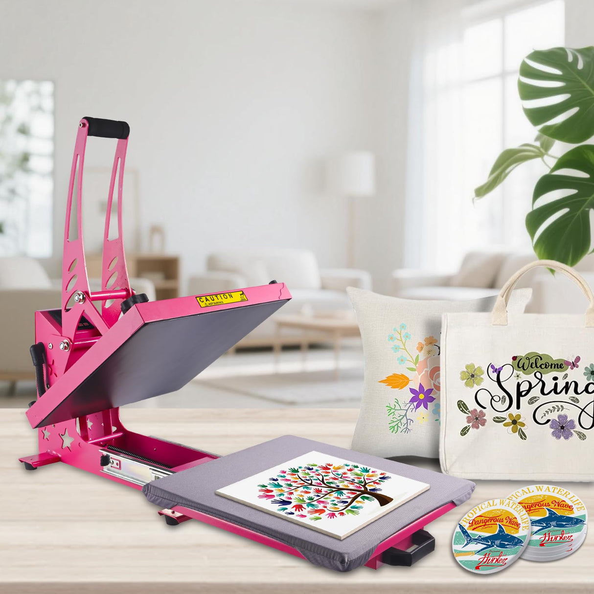 CoolSub Heat Press 15x15 Inch Slide Out Heat Press Machine, Industrial Digital Heat Transfer Machine Sublimation for T-Shirt Hot Pink CoolSub