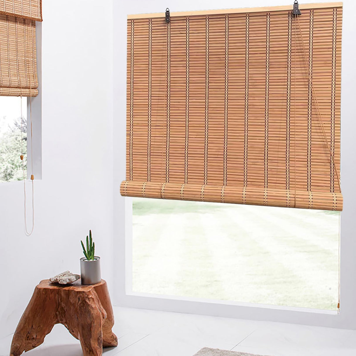 Natural Bamboo Roll-Up Blinds for Indoor and Outdoor Use - 65% Shading Rate ZMHPLKH