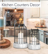 Livelab Modern Farmhouse Lantern Decor, [Refined] Rustic Home Decor Lanterns, Wire Metal Cloche Decorative Candle Holder for Living Room, Fireplace Mantle, Bathroom Countertop, Valentine's Day Decor Livelab