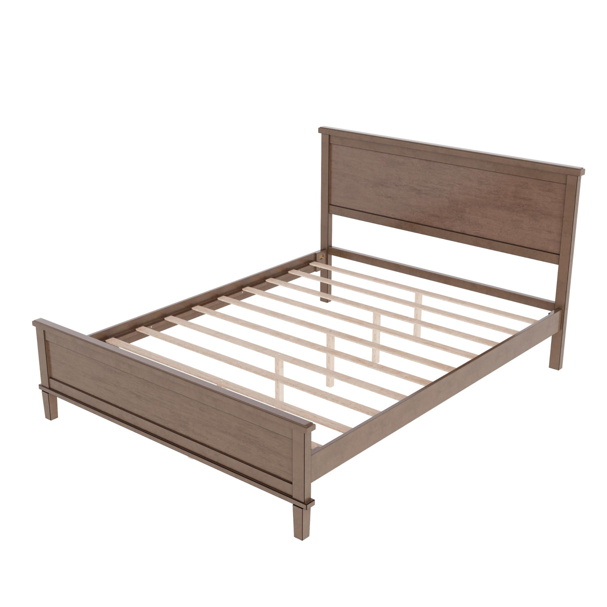 Merax Queen Size Wooden Bed Frame, Mid Century Modern Platform Bed with Tall Headboard and Footboard, Solid Wood Slats Support, No Box Spring Needed, Easy Assembly, Brown Merax