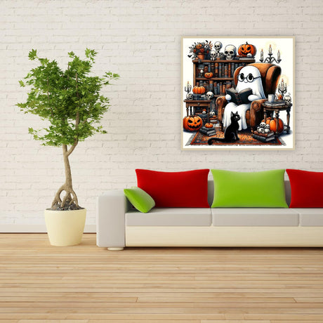 Ghost Stamped Cross Stitch Kits for Beginner, Halloween Needlepoint Cross Stitch Kits for Adults, 11 CT Patterns Dimensions Counted Cross Stitch Arts Craft Kits 14x14in (Without Frame) LWZAYS