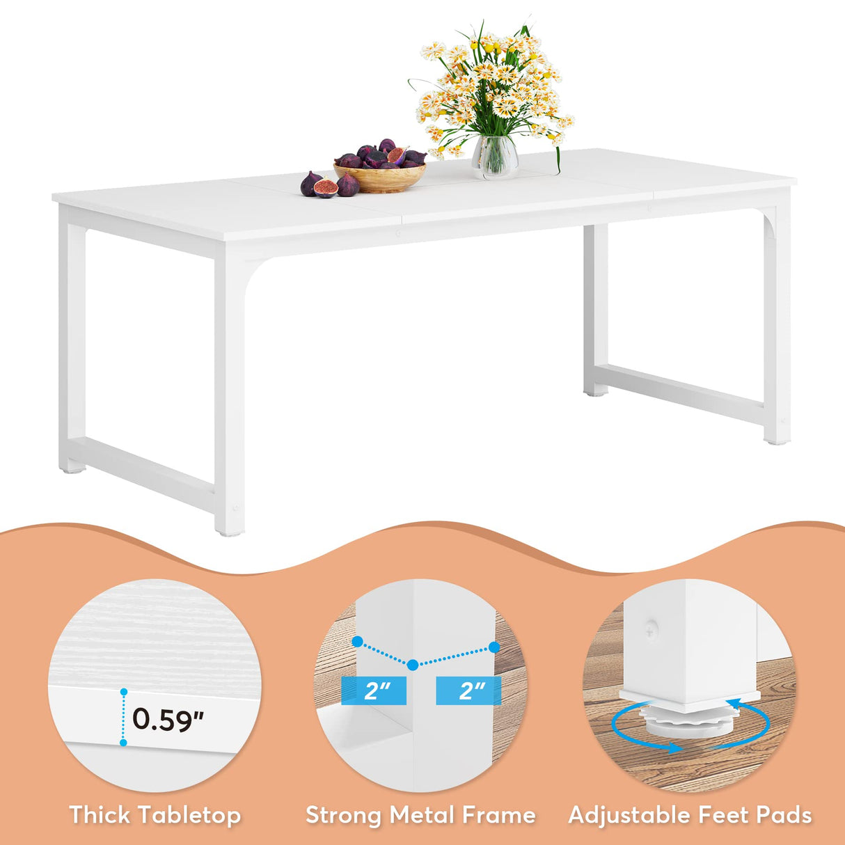 LITTLE TREE 70.9 Inch Large Dining Table Rectangular Kitchen Furniture for 6 to 8 People, White LITTLE TREE