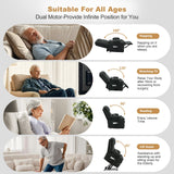 Madaha Electric Power Large Lift Recliner Chair Sofa with Massage and Heat for Elderly, Oversized Lay Flat Dual Motor Infinite Position Recliner Chair, Side Pockets, Cup Holders, USB Ports (Grey) Madaha