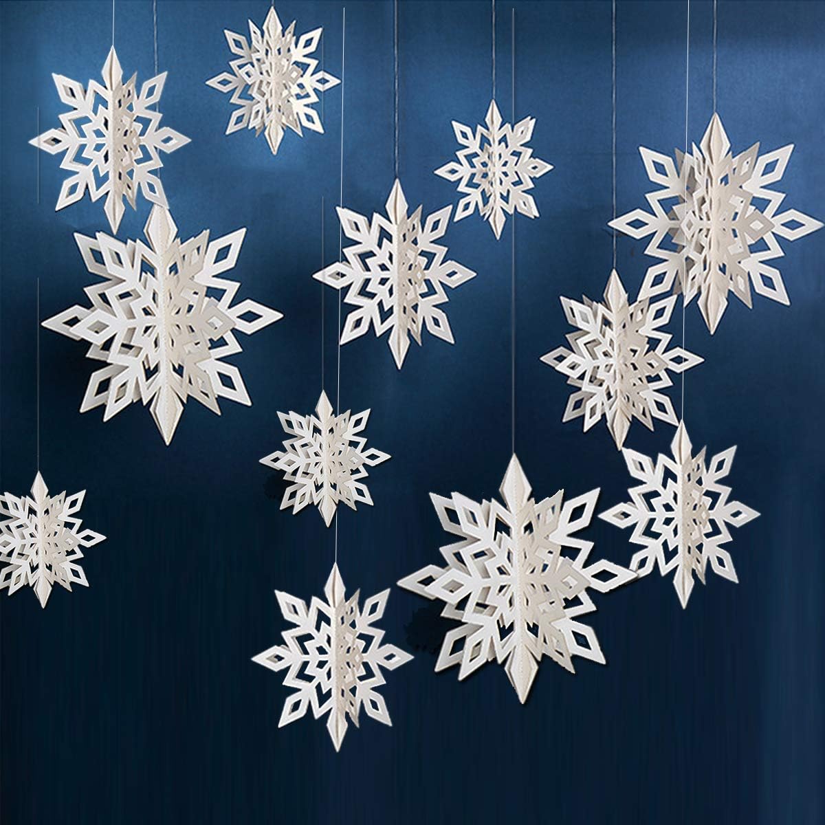OuMuaMua Winter Christmas Hanging Snowflake Decorations, 12PCS Snowflakes Garland & 12PCS 3D Glittery Large White Snowflake for Christmas Winter Wonderland Holiday New Year Party Home Decorations OuMuaMua