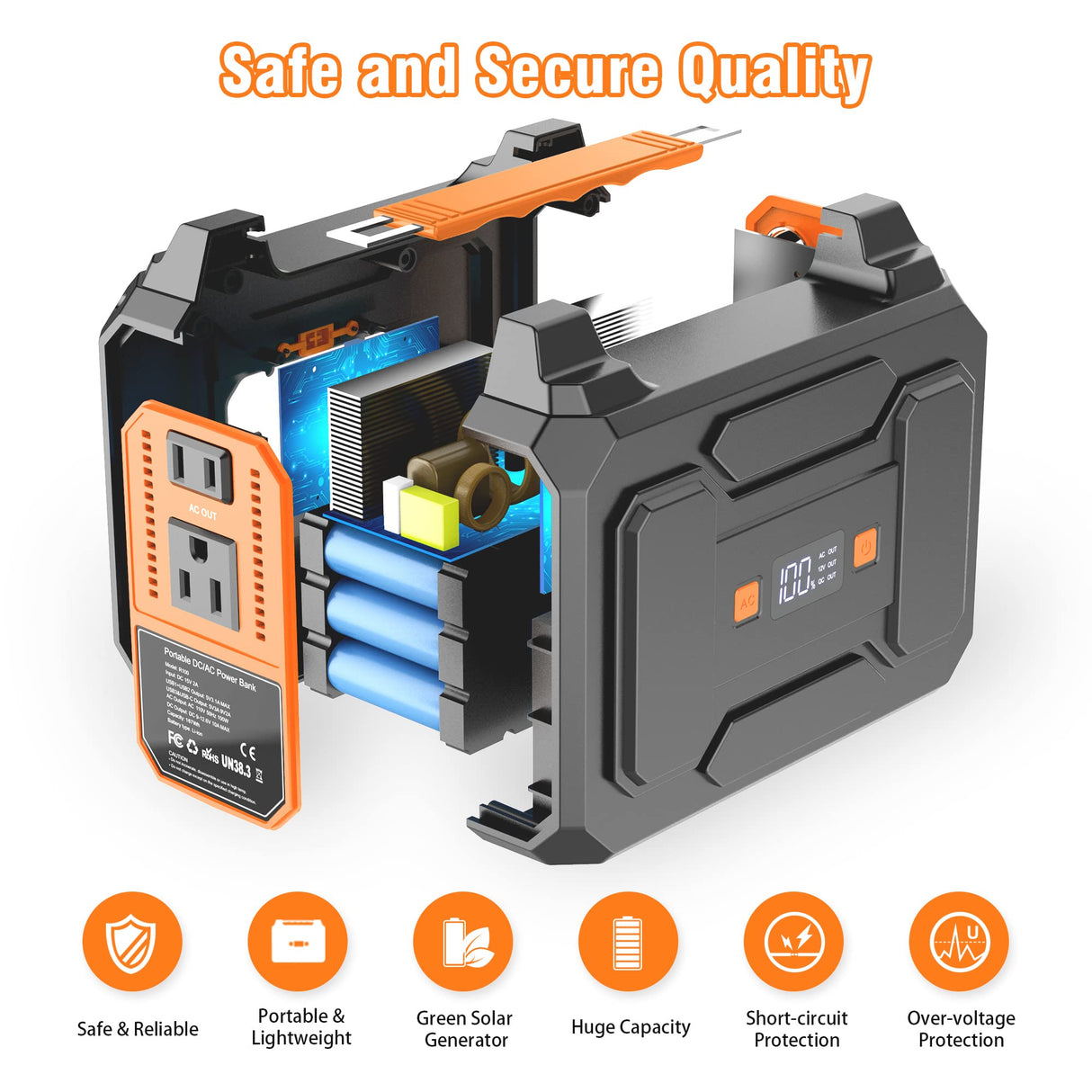 Apowking Portable Power Station Bank 200W Peak(100W Rated),146Wh Solar Powered Power Bank with 2 AC Outlet 110V,39600mAh Power Bank Lithium Battery Pack for Home Outdoor Camping Emergency Apowking