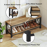 BON AUGURE Entryway Bench, Farmhouse Wooden Metal Entry Storage Bench, Rustic Shoe Benches with Shelf for Foyer, Mudroom, Bedroom, Hall, Entrance (Vintage Oak) BON AUGURE