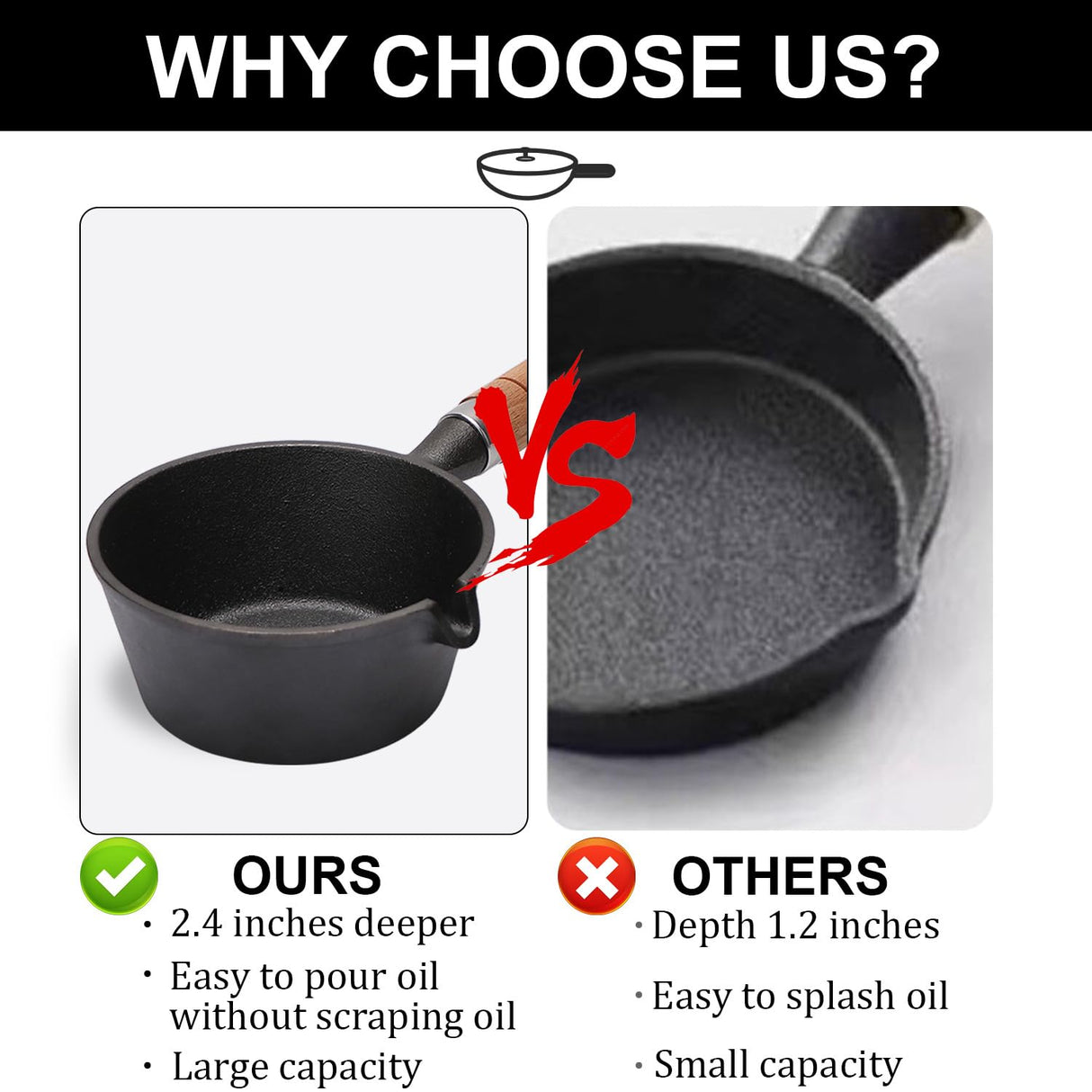 Svailse Cast Iron Basting Pot and Stainless Steel BBQ Brush, Cast Iron Melting Pot with Wooden Handle for Meat Smoker, Grill and Stove, BBQ Basting Set, Mini Cast Iron Bowl for Sauces, 15 Oz Svailse