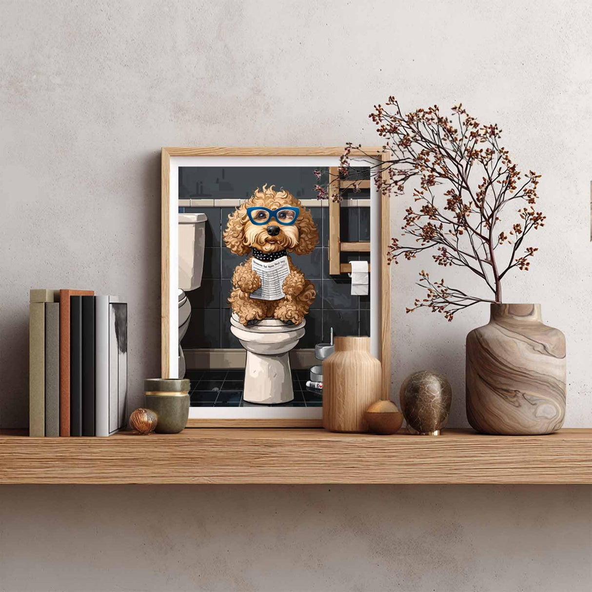 Animals in Bathroom Paint by Number, Dog Wall Art, Animal on Toilet Paint by Numbers Kit for Adults, Funny Number Painting, Animal Bathroom Acrylic Paintings, Home Wall Decor, 16x20inch, No Frame Cawpom