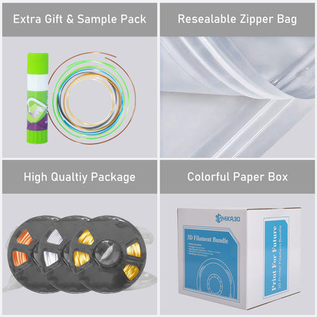 Shiny Silk Gold Silver Copper PLA Filament Bundle, 1.75mm 3D Printer Filament, Each Spool 0.5kg, 3 Spools Pack, with One 3D Printer Remove or Stick Tool MIKA3D MIKA3D