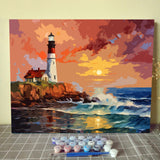 Tucocoo Lighthouse Seascape Paint by Number for Adults,DIY Digital Oil Painting Kits on Canvas with Brushes and Acrylic Pigment Portland Headlight Landscape Picture for Home Decor 16x20inch Frameless Tucocoo