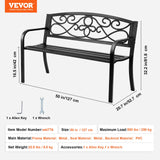 VEVOR Outdoor Bench, 50 inches Metal Garden Bench for Outdoors, 550 lbs Load Capacity Bench, Outdoor Garden Park Bench with Backrest and Armrests, Patio Bench for Garden, Park, Yard, Front Porch VEVOR