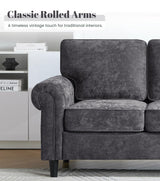 Kingfun 3 Seater Couch, Mid Century Modern Sofa with Rolled Arms and Deep Seats, Fluffy Comfort for Living Room, Apartment, Easy Assembly, Gray Kingfun