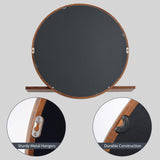 AGATEO Solid Wood Wall Mirror with Shelf – Round Wood Frame Mirror for Entryway, Bathroom or Living Room – Handcrafted Look – 24 Inch AGATEO