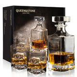 Square 25Oz Whiskey Liquor Decanter Set With 2 Glasses in Box,Decanter Set for Scotch Liquor,Whiskey Wine Decanter Suit for Men and Women Father Coworkers Lovers QUEEN&STONE LEAD FREE
