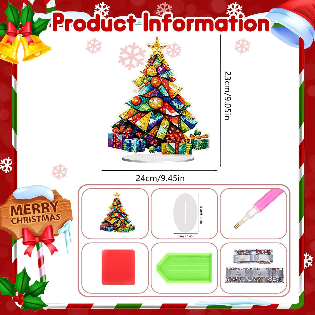 hyzsj DIY Diamond Desktop Ornament Christmas Tree, Crystal Diamond Art Painting Tabletop Ornaments Single Sided, Diamond Ornament for Adult Beginner Home Office Decor Crafts Gift hyzsj