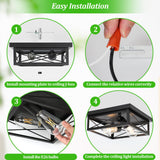 Kondras 2-Light Industrial Square Flush Mount Ceiling Light, Farmhouse Ceiling Light Fixture for Kitchen, Modern Black Close to Ceiling Light for Hallway Bedroom Balcony Porch Stairway, E26, 2-Pack Kondras