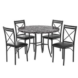 VECELO 5 Piece Dining Table Set for 4, Faux Marble Dinette with Chairs for Kitchen, Breakfast Nook, Small Space, Dark Black VECELO