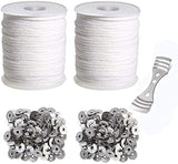 400 ft Cotton Candle Wick,24 PLY Braided Cotton Candle Making Wicks Spool + 200 Pieces Metal Sustainer Tabs + 1 Piece Centering Device Holder Set for DIY Crafts happytakehome