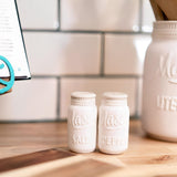 Farmhouse Canisters Sets for the Kitchen - Mason Jar Ceramic Kitchen Utensil Holder, Spoon Rest, Cute Cookie Jar, Salt & Pepper Shaker Sets, Sponge Holder, Measuring Cups & Spoons (White,17-Pc Bundle) Goodscious