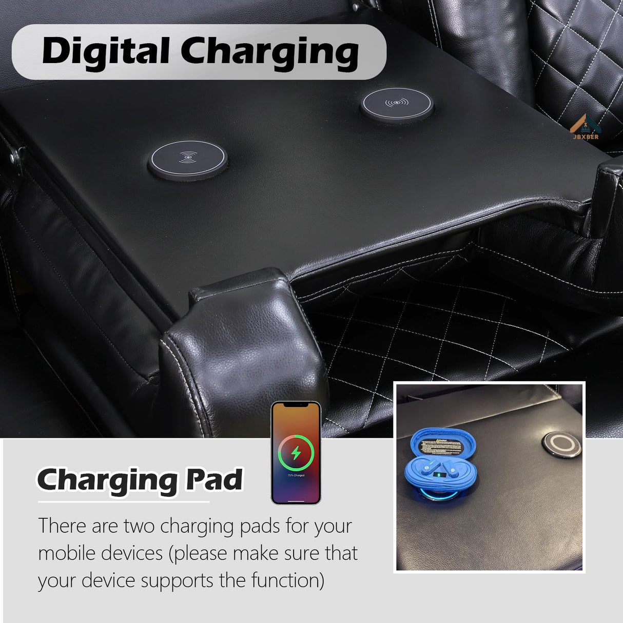 JBXBER Power Recliner Sectional Sofa Set with LED Lights, Leather Reclining Sectional Couch Sets with USB Ports, Cup Holders, Storage Console, L-Shaped Home Theater Seating for Living Room(Black) JBXBER