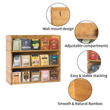 X-cosrack Bamboo Tea Bag Organizer Storage Box, 3 Tier Stackable Tea Bag Box Natural Wood, Wall Mount Tea Chests with Acrylic for tea bags Office Kitchen Cabinet Pantry X-cosrack